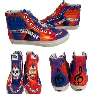 Vans Custom Painted High Top Sneakers: Music, Rock & Roll Flames Band NEW